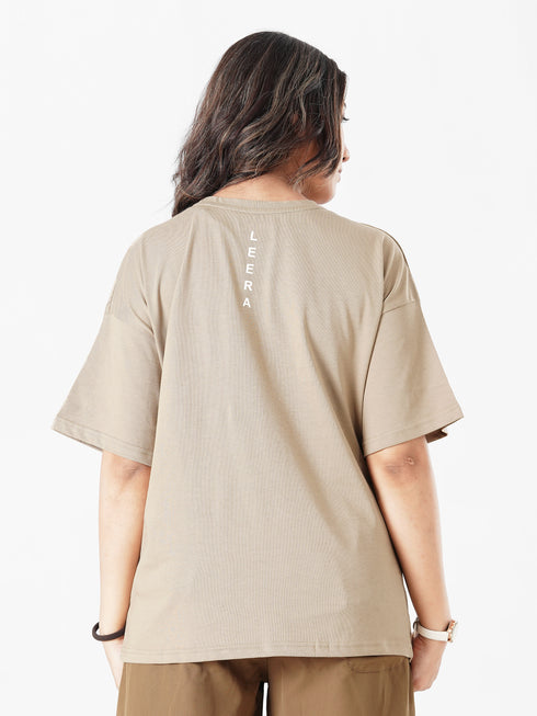 LEERA Beige Oversized Cotton Tee